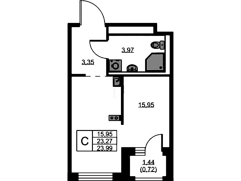 Квартира студия 23.99 м², 8/9 эт., ЖК «GloraX Новоселье»